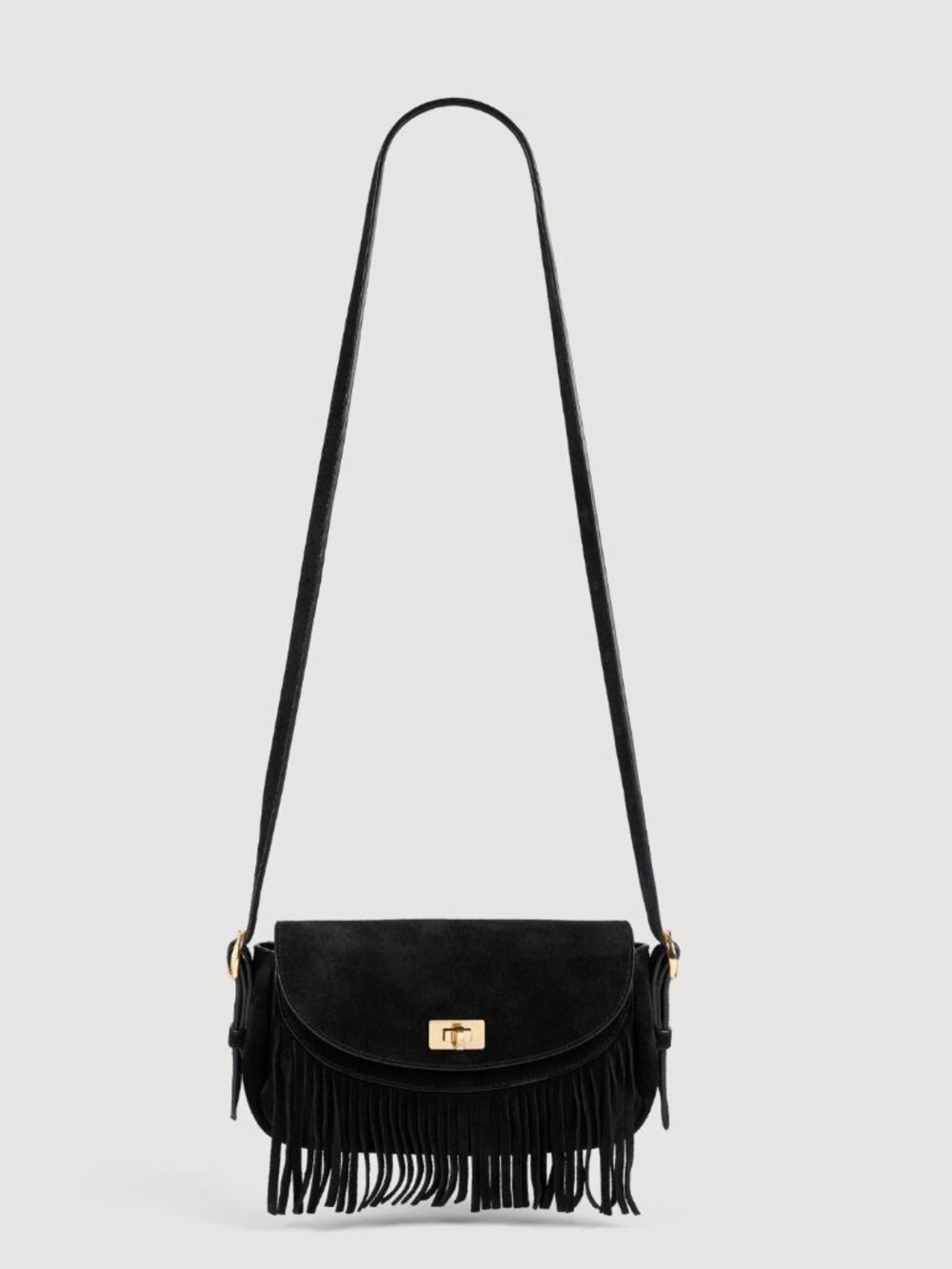 NWT Sandro "Mini Mambo" Fringed Suede Bag in Black